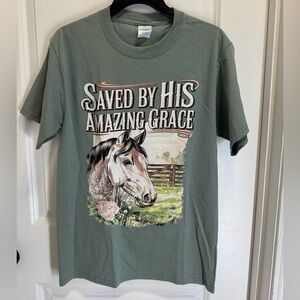 Green Graphic T-Shirt with Horse unisex size